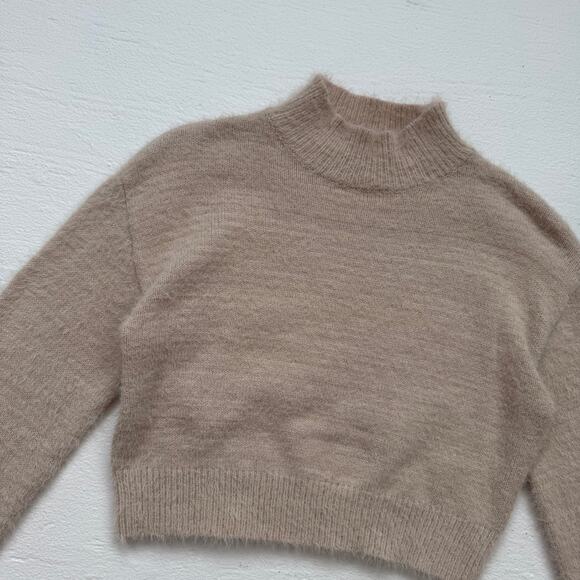 Shein Fuzzy Beige Cropped Knit Sweater, Size Small - Picture 2 of 6